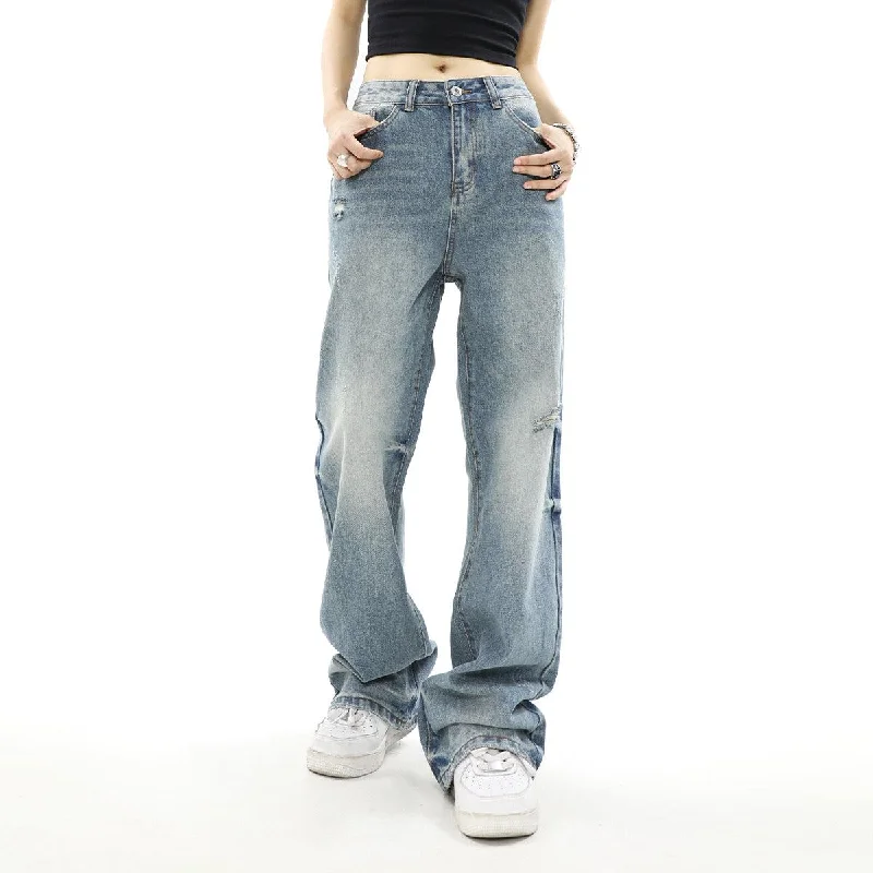 Washed Distressed Style Loose Jeans