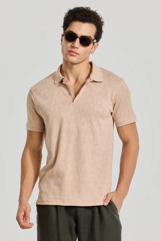 Beige Textured Polo T-Shirt