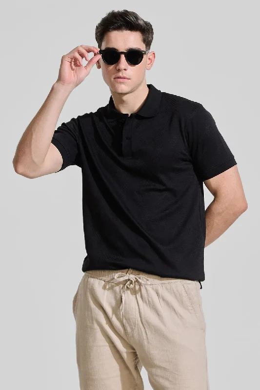 Black Textured Polo T-Shirt