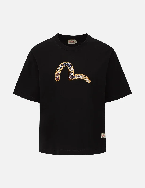 Brocade Seagull Appliqué Drop-shoulder T-Shirt