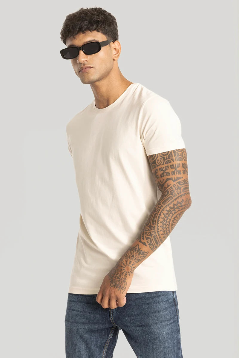 Cream Plain Slim Fit T-Shirt