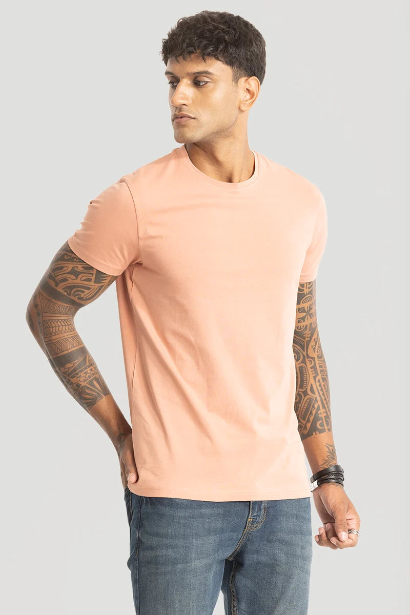 Peach Plain Slim Fit T-Shirt