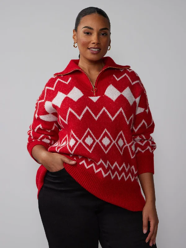 Plus Fair Isle Quarter Zip Sweater