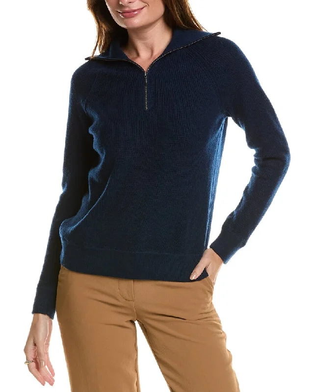 Forte Cashmere Rib Mock Neck Wool & Cashmere-Blend 1/2-Zip Sweater