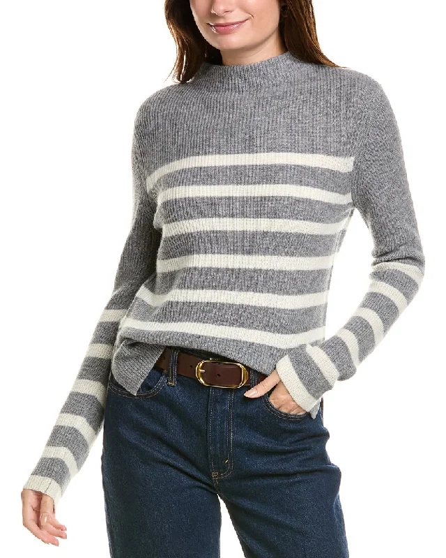 Forte Cashmere Stripe Funnel Neck Cashmere Sweater