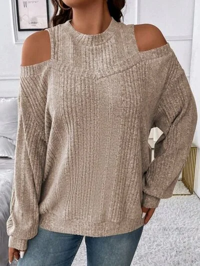 Round Neck Cold Shoulder Sweater