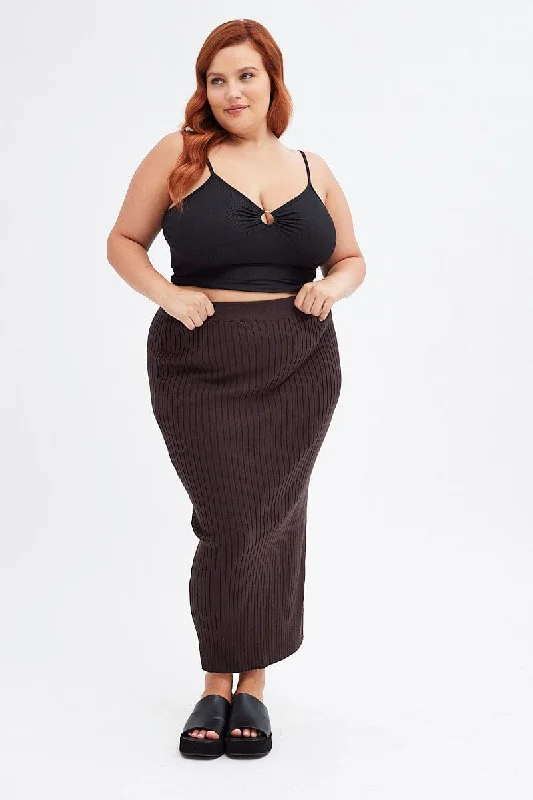 Brown Midi Bodycon Skirt Knit