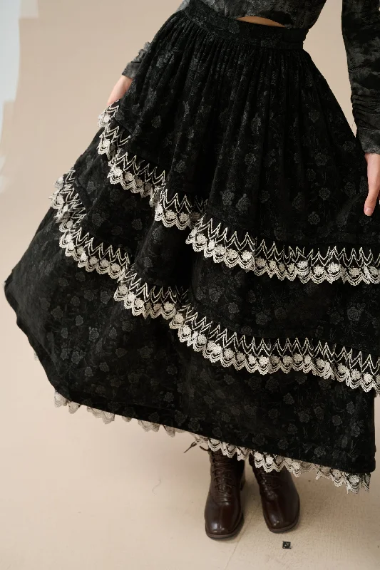 Monica 13| layered velvet skirt with lace