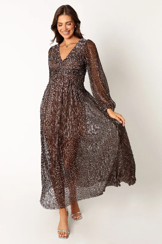 Lustre Long Sleeve Midi Dress - Bronze