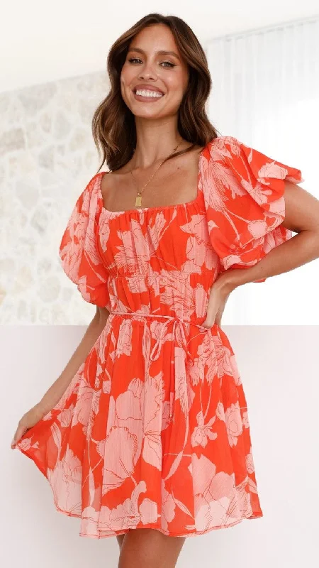 Taniah Mini Dress - Orange Floral