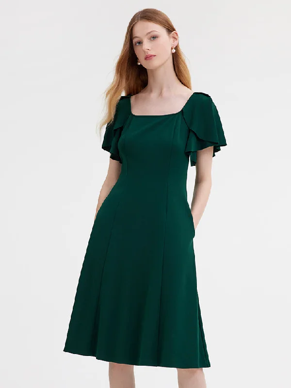 Ruffle Sleeve Knitted Midi Dress