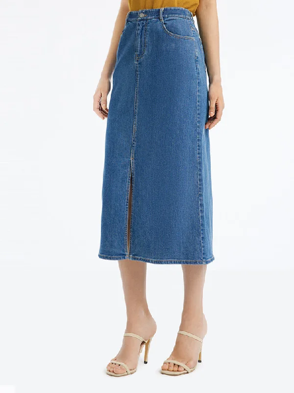 Slit Washed Denim Half Women Skirt