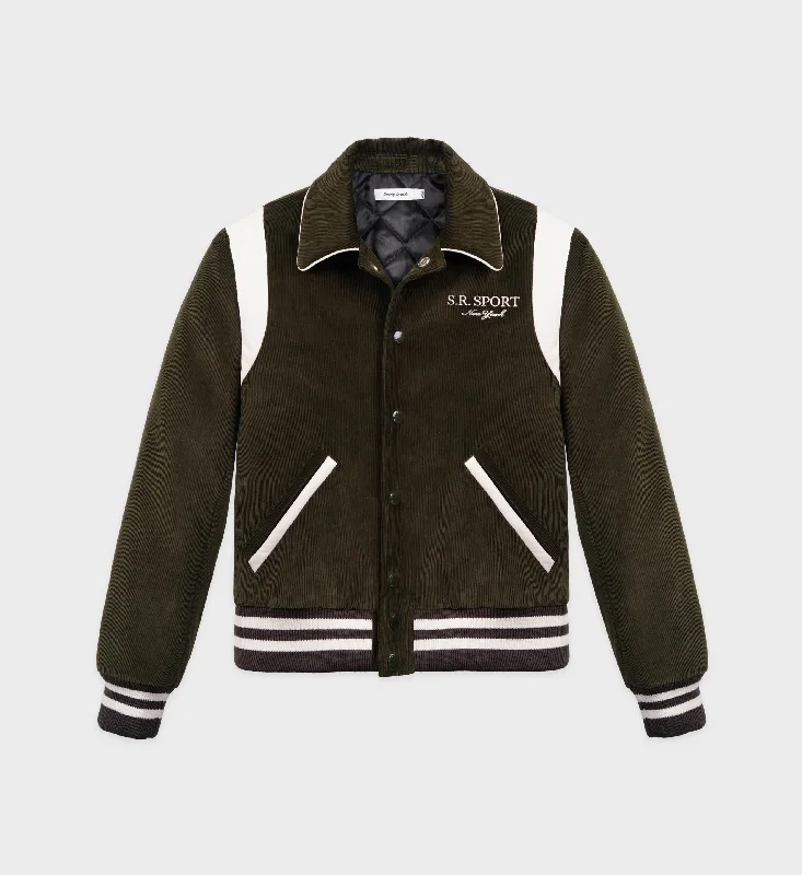 SR Sport Corduroy Varsity Jacket - Dark Green/White