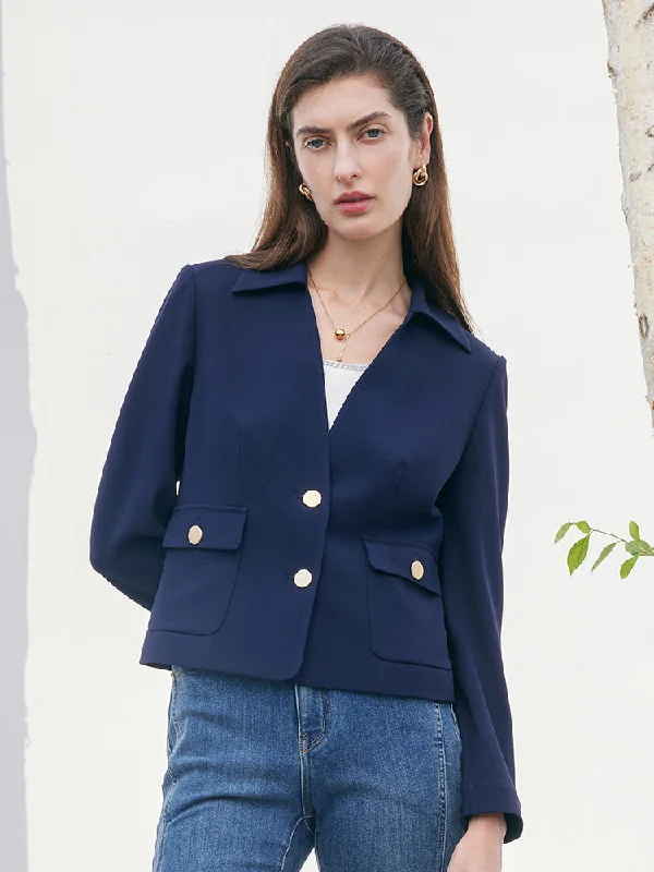 Triacetate Lapel Collar Crop Blazer