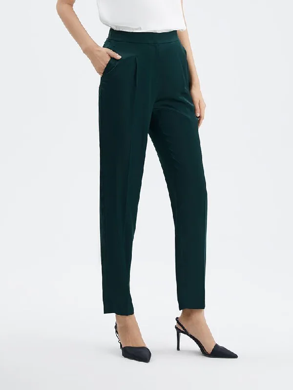 Dark Green Triacetate Tapered Pants