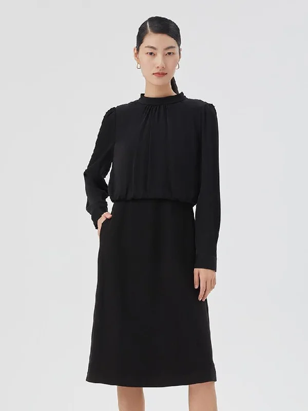 Tied Round Neck Top And Washable Wool Skirt Two-piece Suit