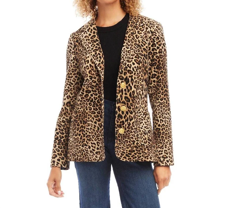 Animal Print Corduroy Jacket In Leopard