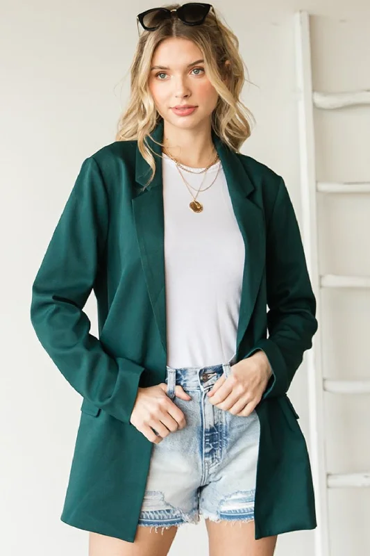 Full Size Open Front Long Sleeve Blazer with Pockets