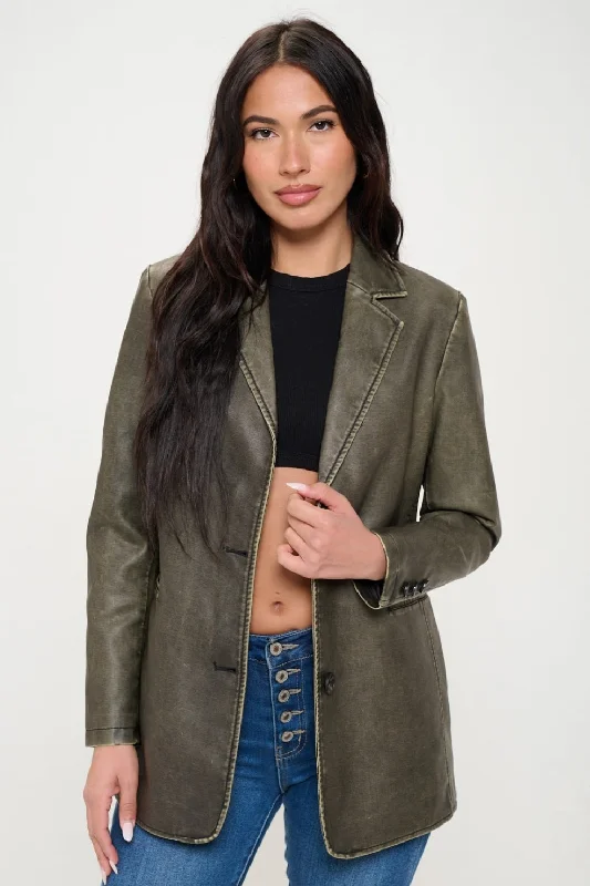 Single-Breasted Vegan Leather Blazer