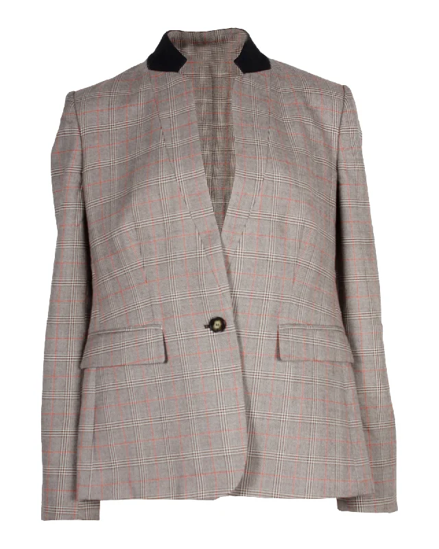 Stella McCartney Checked Stand Collar Blazer in Brown Wool