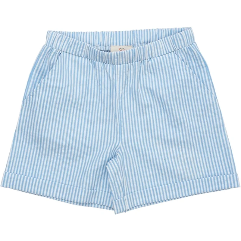 Copenhagen Colors Sky Blue W Cream Stripe Seersucker Sporty Shorts